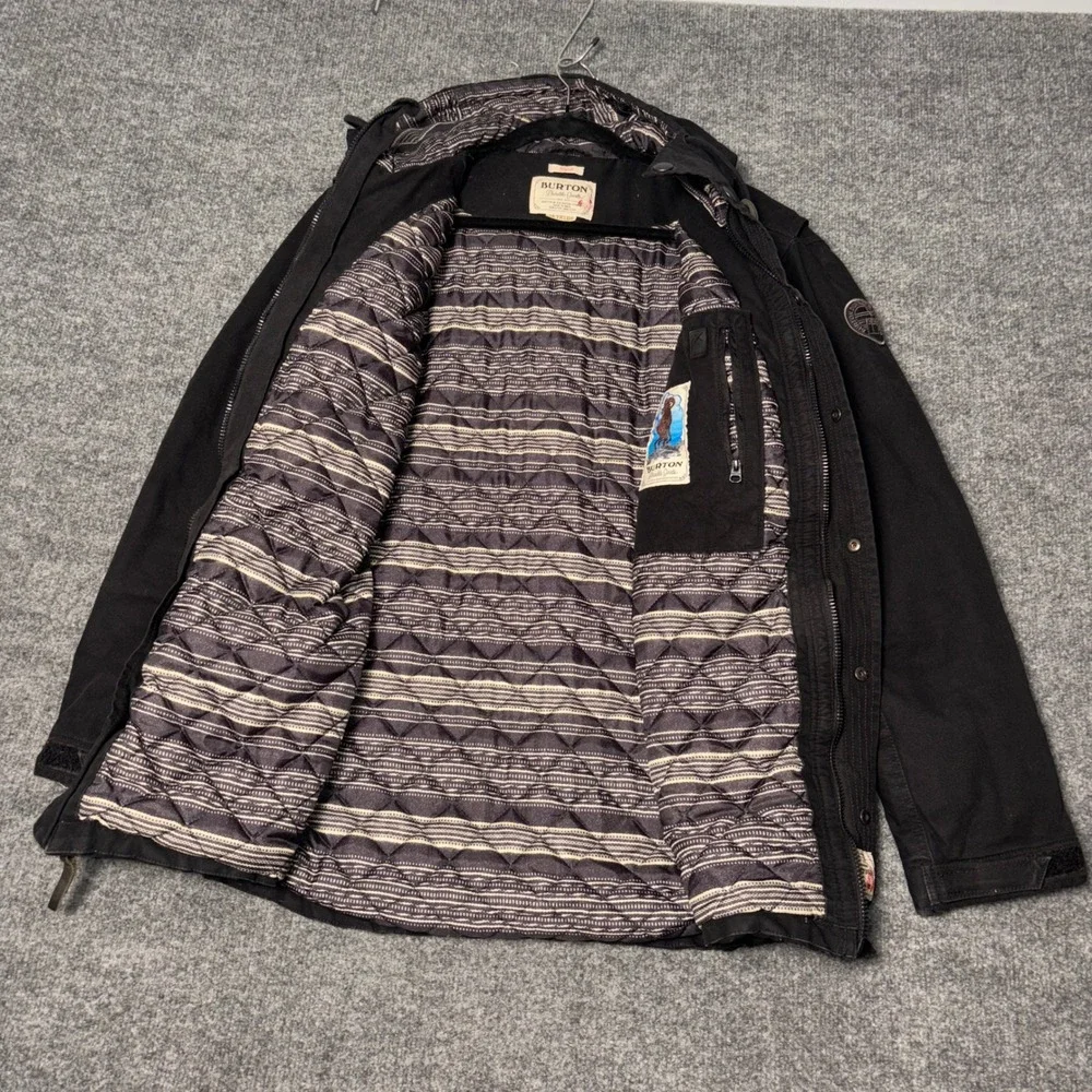 Burton‎ Durable Goods Mens S Black Hooded Parka Jacket Canvas Quilted Lining